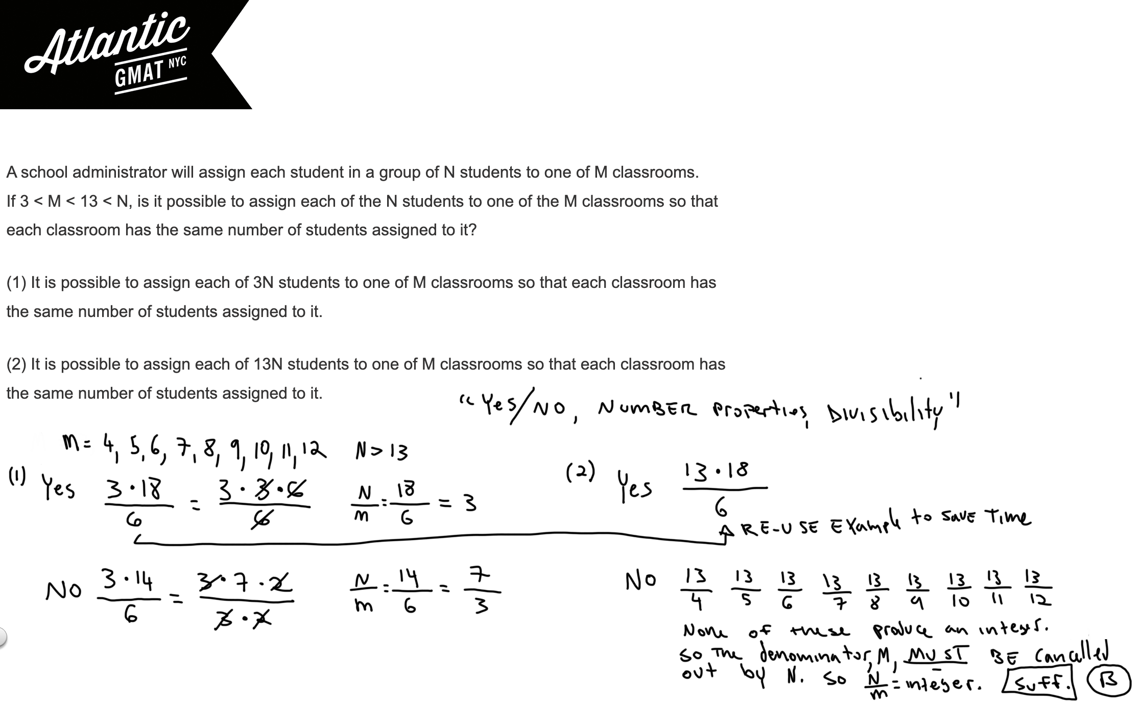 a school administrator will assign each student in a group of n students to one of m classrooms gmat explanation