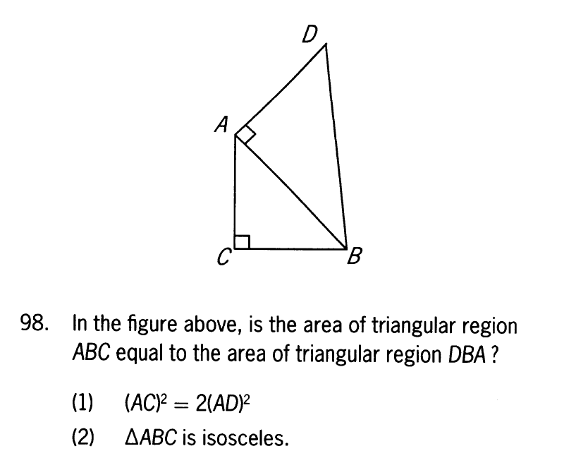 in the figure above, is the area of triangular region abc equal to the area of triangular region dba? diagram