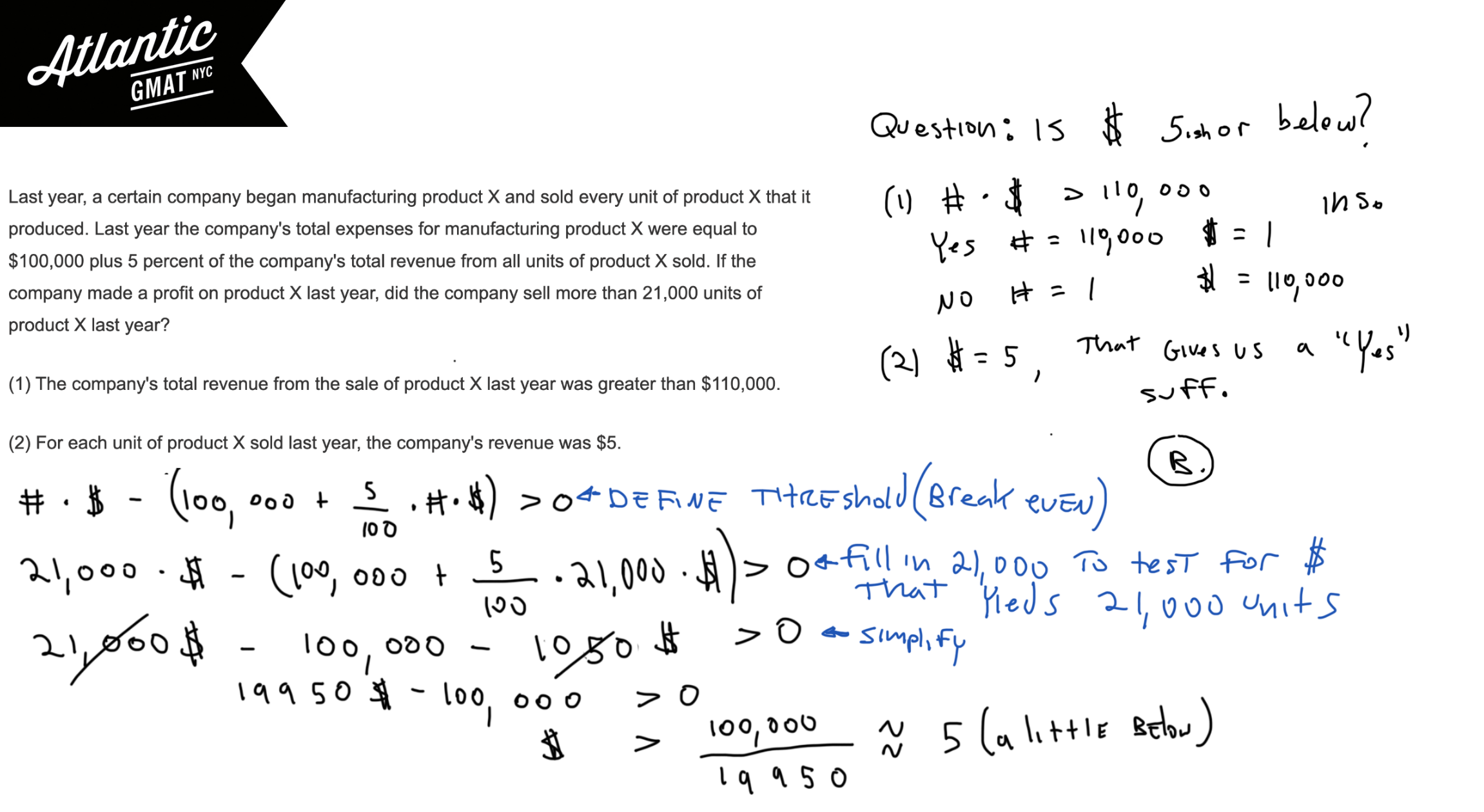 last year, a certain company began manufacturing product x and sold every unit of product x that it produced. last year the company's total expenses for manufacturing gmat explanation diagram