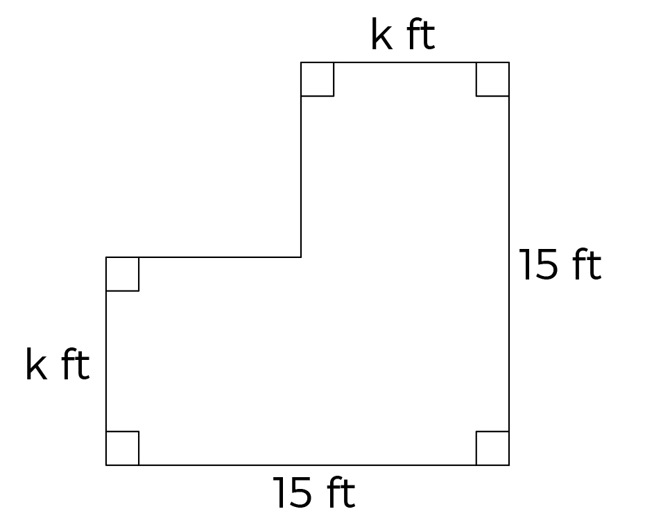 the figure above represents an l-shaped garden. what is the value of k?
